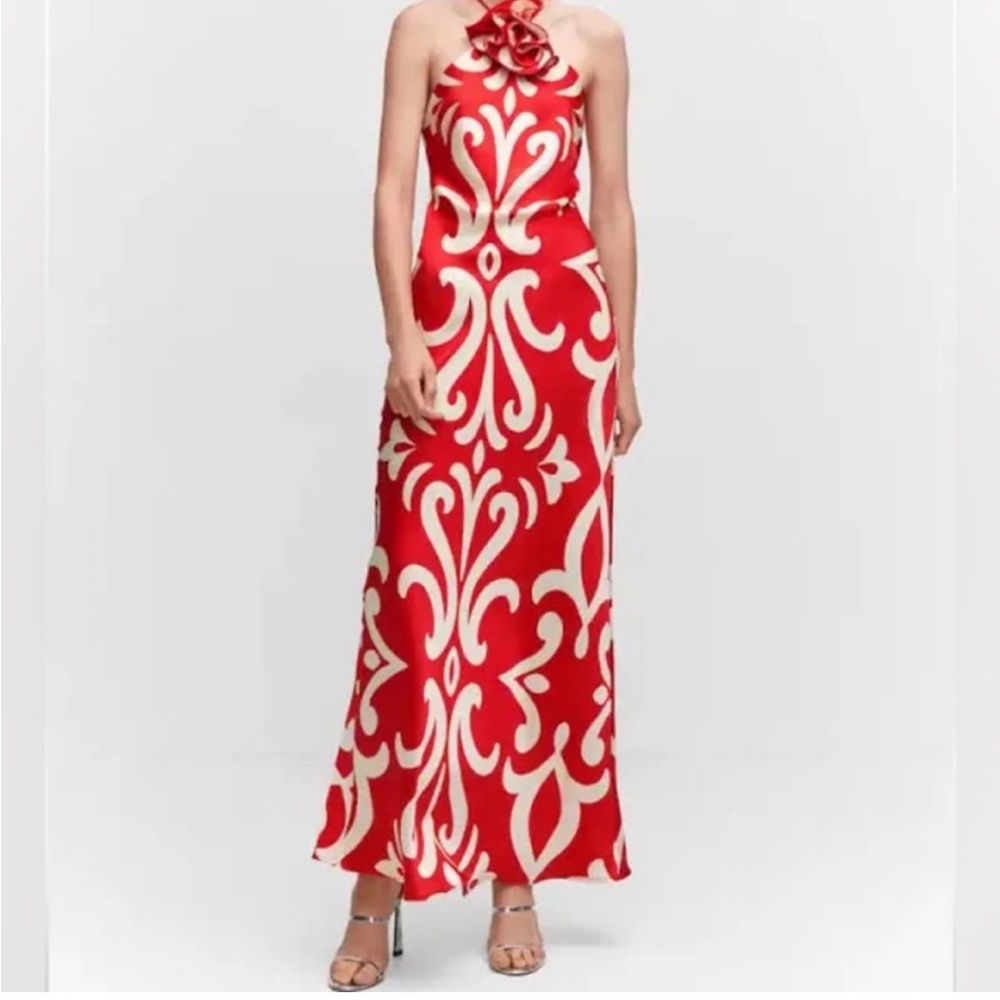 NWT Mango Red and Cream Halter Maxi Dress